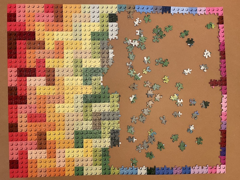 Chronicle Books Lego Rainbow Bricks Puzzle partially assembled