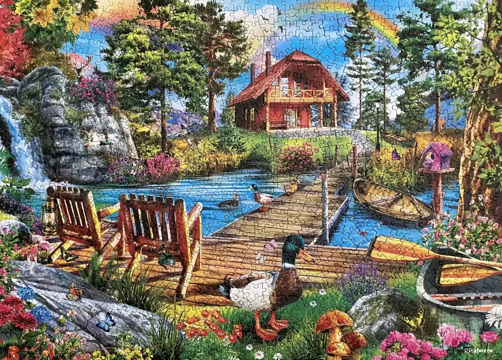 MasterPieces Island Cabin Retreat 1000 Piece Jigsaw Puzzle completed